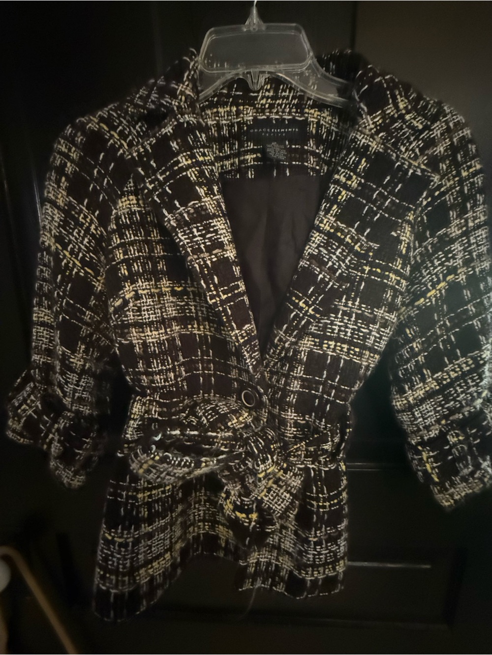 Grace Elements Petite Tweed Blazer in Black, White & Yellow Accents